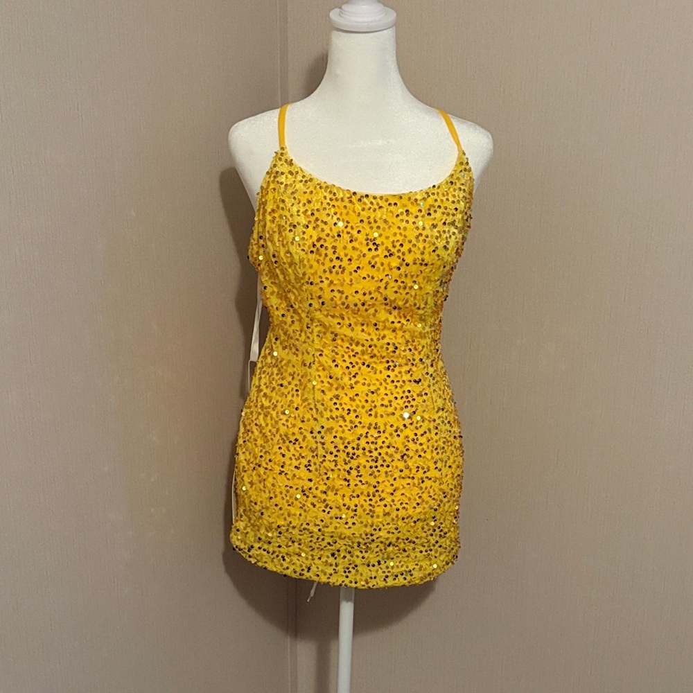 Yellow Sequin Mini Dress